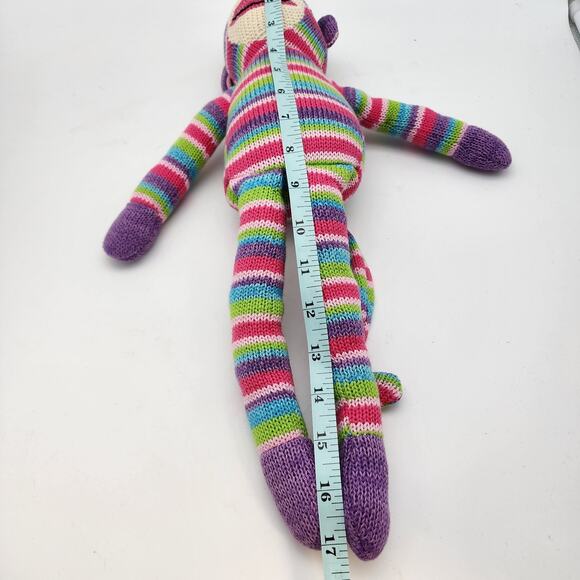 Pier 1 Imports Rainbow Sock Monkey Plush 22" Knit Stuffed Doll Stuffed Toy - Picture 6 of 6
